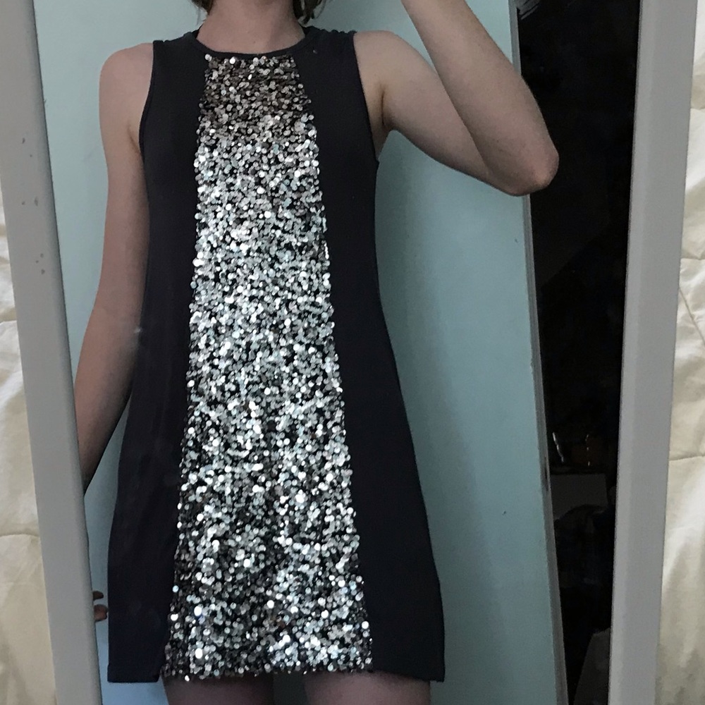 *exclusive* sequined charcoal dress